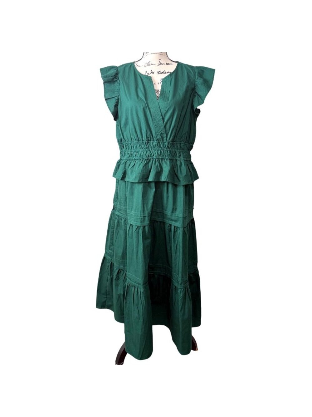 Meadow Rhodes Anthropologie Womens XL Maxi Dress Green Cotton Ruffled Smocked